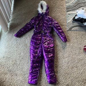 Womens winter onesie ski suit fur collar